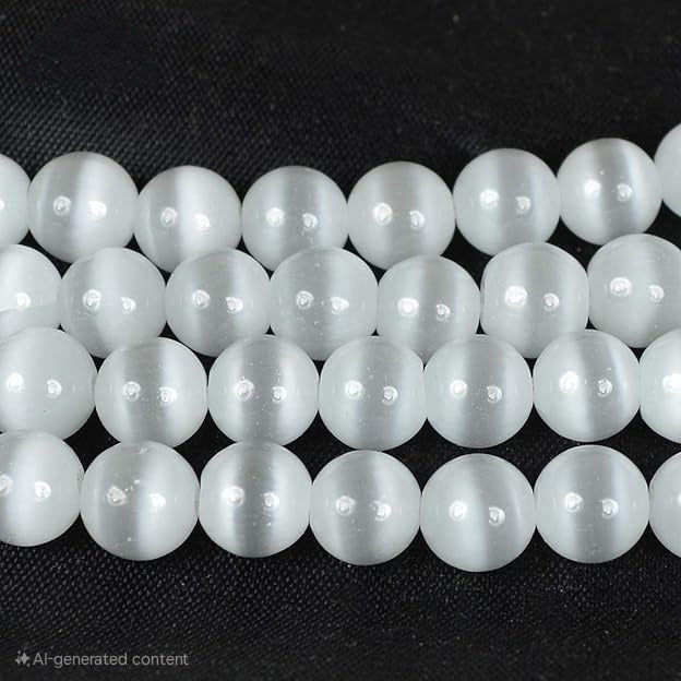 Natural Selenite Stone Loose Beads 8 mm Round Bead | Crystal Stone Beads Strand/Lines for Jewellery Making Bracelets Beads Malas Beads for Jewellery Making Necklace/Bracelet/Mala