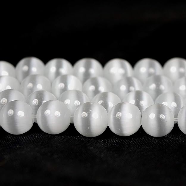 Natural Selenite Stone Loose Beads 8 mm Round Bead | Crystal Stone Beads Strand/Lines for Jewellery Making Bracelets Beads Malas Beads for Jewellery Making Necklace/Bracelet/Mala