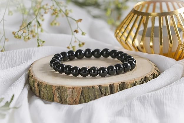 Natural Black Tourmaline Bracelet for Men, Women, Boys, Girls, Strong Protection from Negativity Energy Evil Eyes (Charged & Energized, Beads Size 8mm)