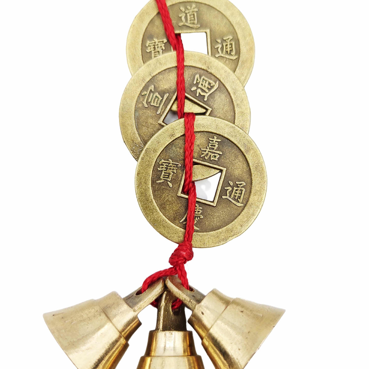 Fengshui Vastu Lucky Brass Hanging 3 bell 3 Coins Main Entrance