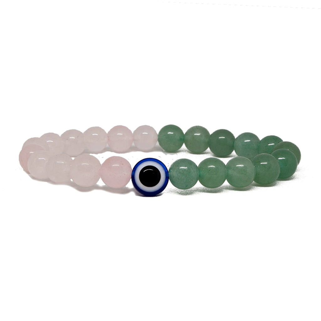 Rose quartz bracelet with deals evil eye